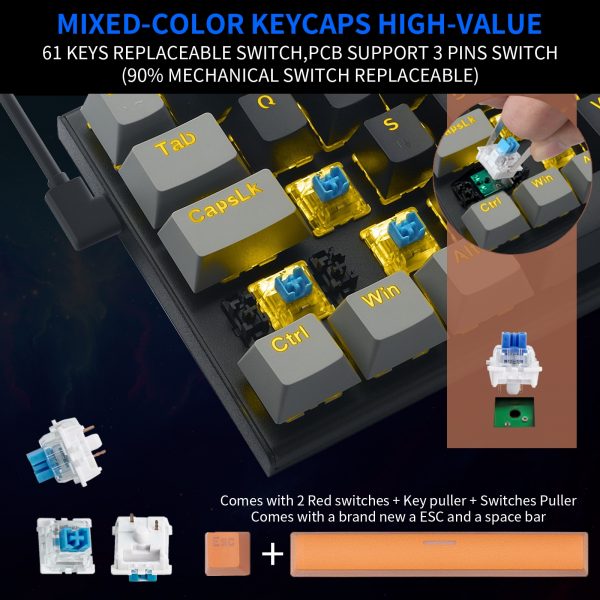 Z 11 Wired 60 Mechanical Gaming Keyboard E Yooso 61 Keys TKL Design Black Gray Led 2 - 60 Keyboard
