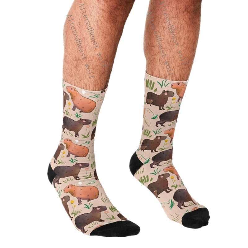 Men s Funny socks Capybara with a leaf Socks harajuku Men Happy hip hop Novelty cute 4 - Capybara Plush