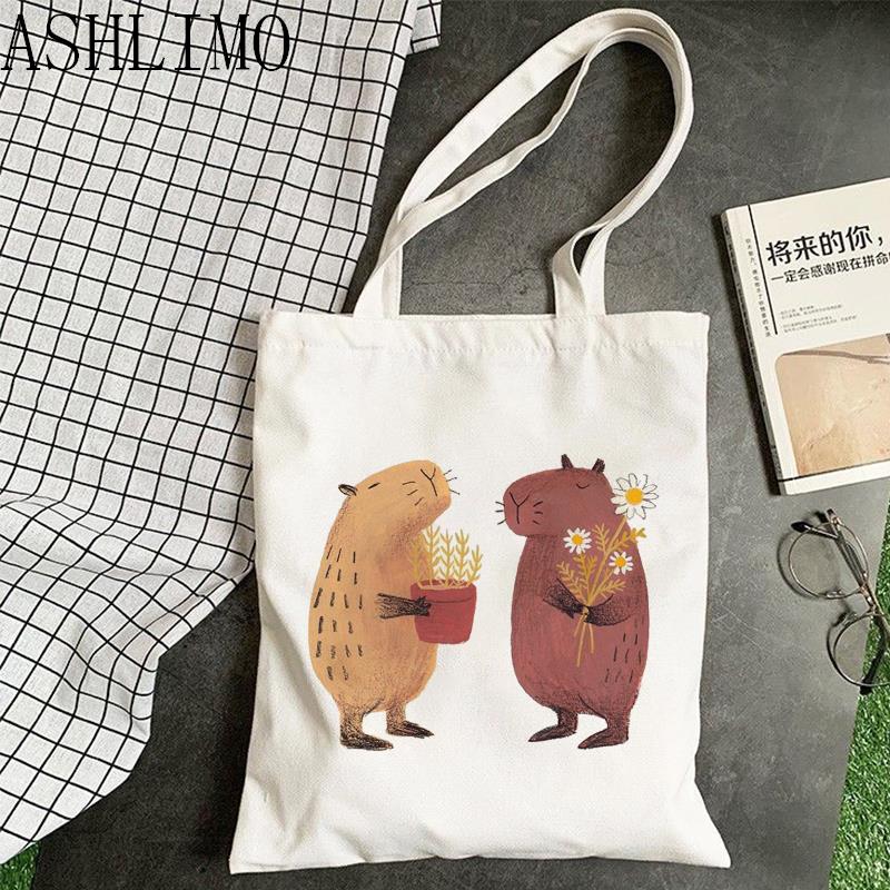 Kawaii Capybara Animal Cartoon Large Shopper Bag Print Canva Tote Bag Handbag Women Bag Harajuku Shoulder 3 - Capybara Plush