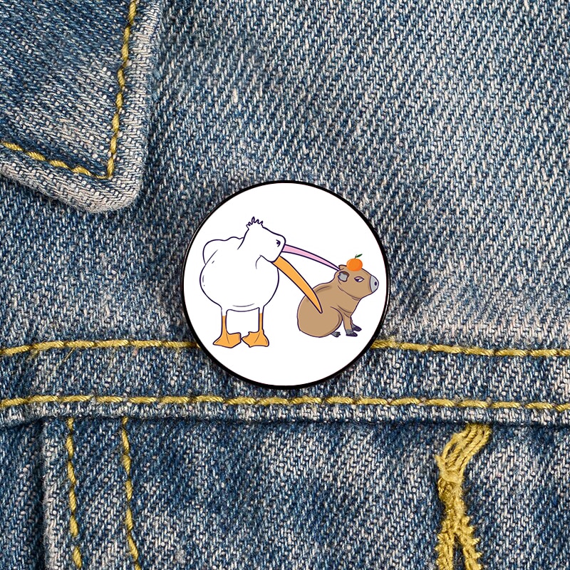 Capybara with a leaf Pin Custom cute Brooches Shirt Lapel teacher tote Bag backpacks Badge Cartoon 4 - Capybara Plush