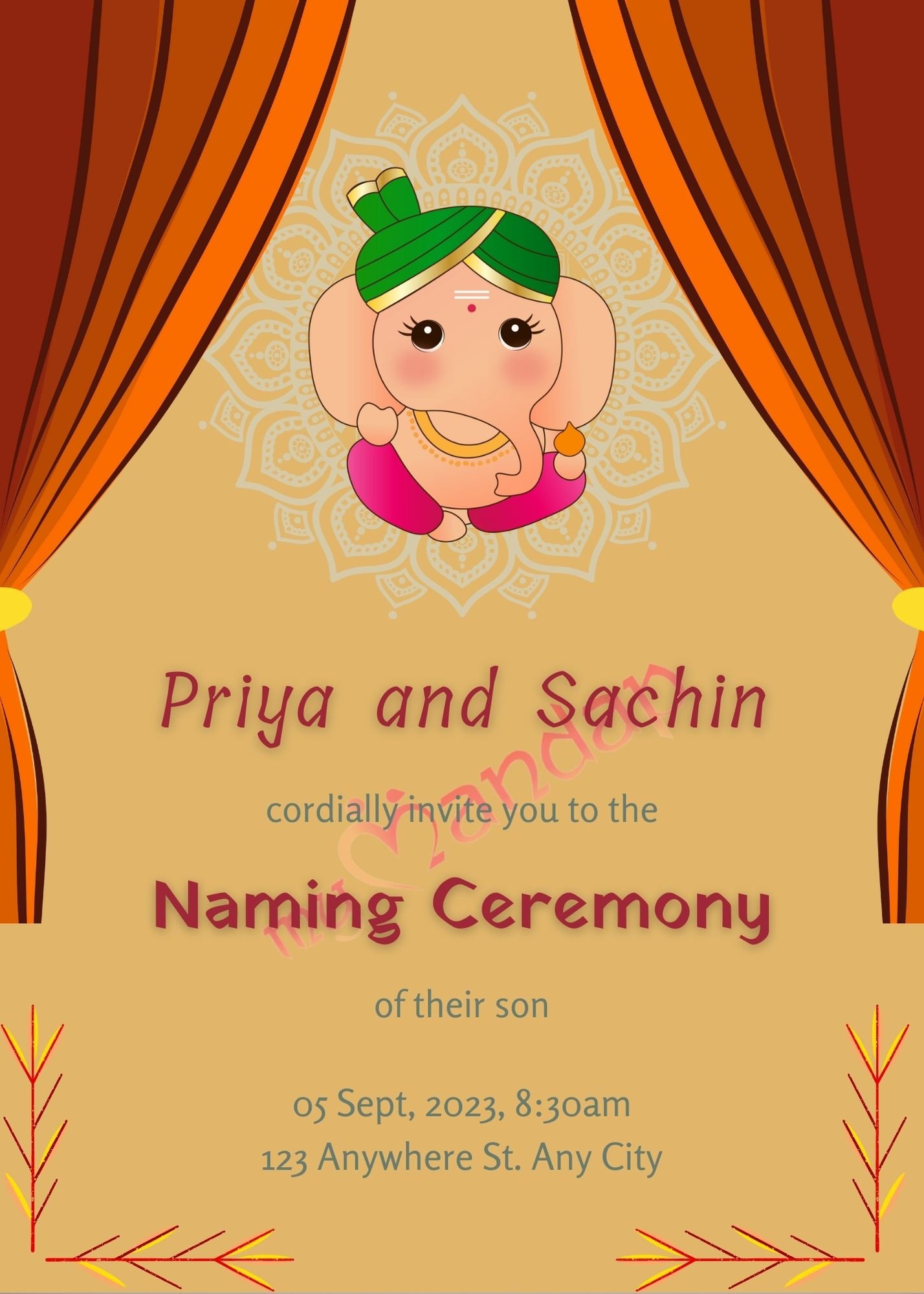 Ganesha Naming Ceremony Invite