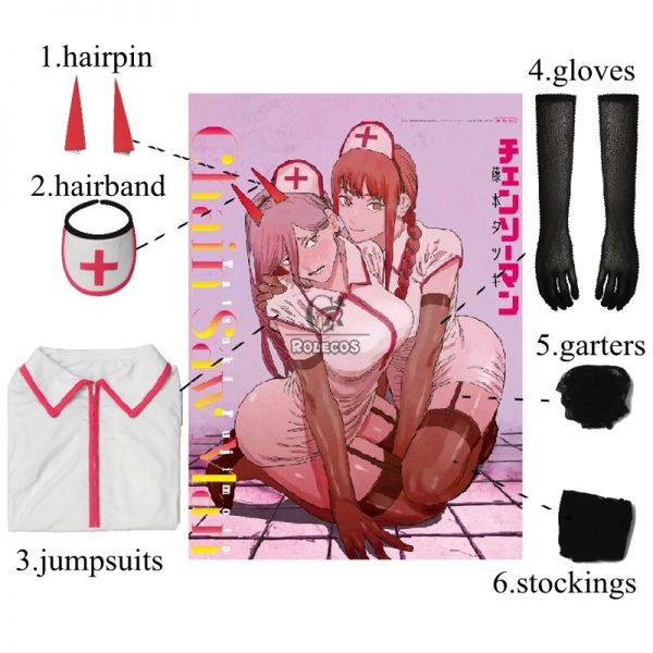 ROLECOS Chainsaw Man Makima Power Cosplay Costume Anime Nurse Uniform Outfit Halloween Cosplay Costume Carnival Clothing 4 - Chainsaw Man Shop