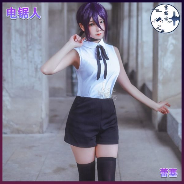 Anime Chainsaw Man Reze Cosplay Costume Adult Women Outfits Sexy Sleeveless Vest Pants Halloween Cosplay Wig 4 - Chainsaw Man Shop