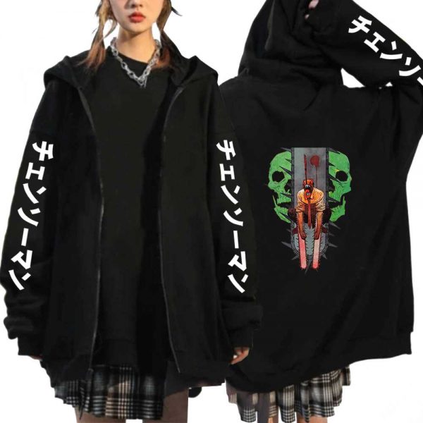 Anime Chainsaw Man Hoodies Men Women Zipper Hip Hop Jackets Streetwear Manga Cosplay Zip Up Sweathirts - Chainsaw Man Shop