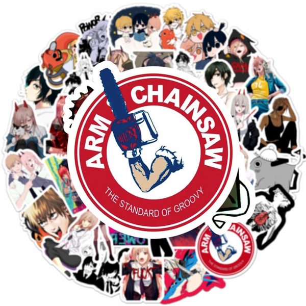 50pcs set Anime Chainsaw Man Sticker Cosplay Prop Cartoon Waterproof PVC Stickers 1 - Chainsaw Man Shop