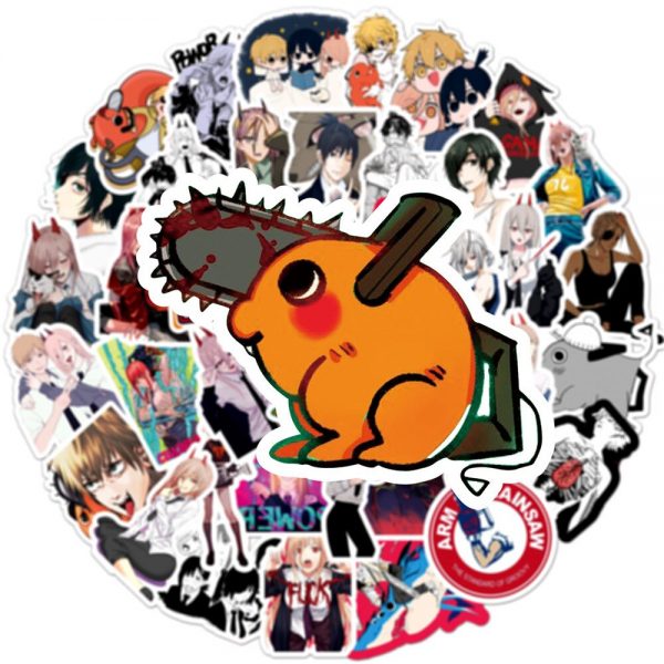 50pcs set Anime Chainsaw Man Sticker Cosplay Prop Cartoon Waterproof PVC Stickers 3 - Chainsaw Man Shop