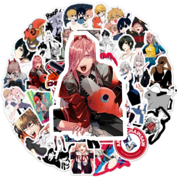 50pcs set Anime Chainsaw Man Sticker Cosplay Prop Cartoon Waterproof PVC Stickers 4 - Chainsaw Man Shop