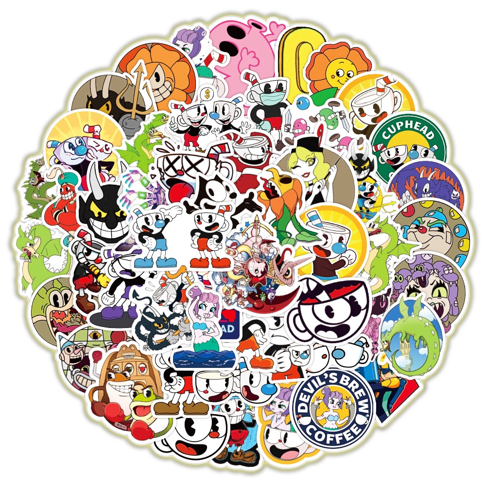50PCS Pack Hot Games Cuphead Mugman Stickers For Laptop Notebook Skateboard Computer Luggage Decal Cartoon Sticker - Cuphead Plush