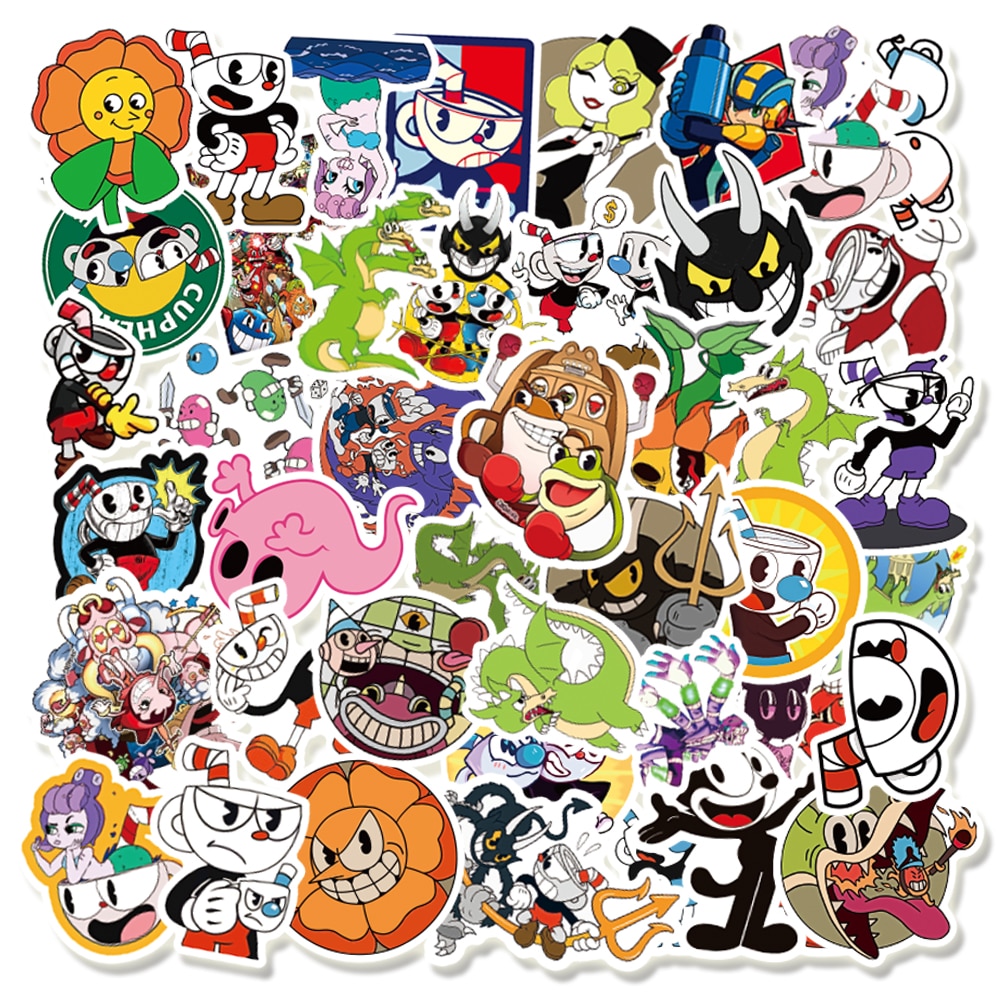 50PCS Pack Hot Games Cuphead Mugman Stickers For Laptop Notebook Skateboard Computer Luggage Decal Cartoon Sticker 1 - Cuphead Plush