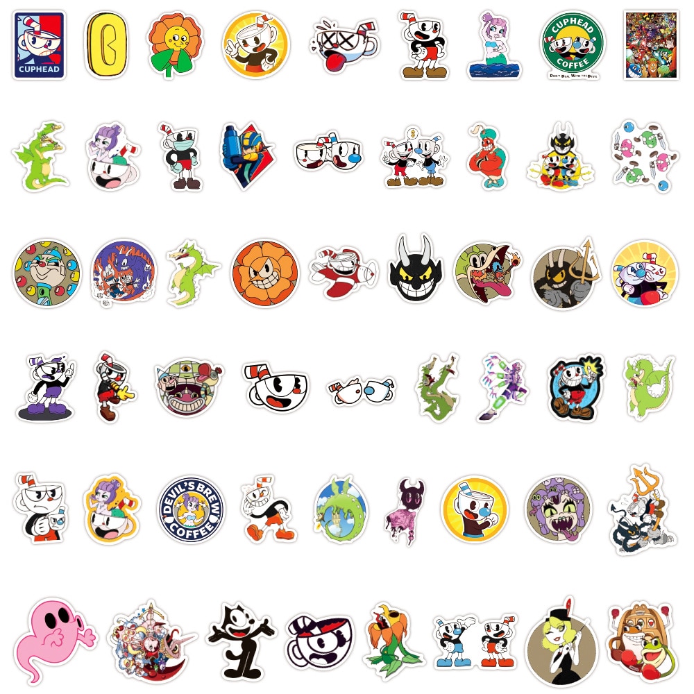 50PCS Pack Hot Games Cuphead Mugman Stickers For Laptop Notebook Skateboard Computer Luggage Decal Cartoon Sticker 5 - Cuphead Plush