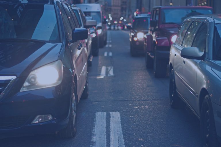 A traffic jam on a city street for traffic detection and monitoring purposes.