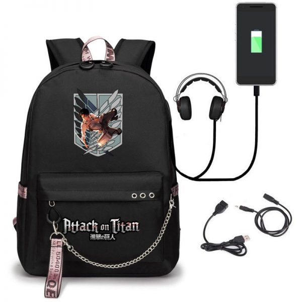 Attack on Titan Backpack Eren Bag Shingeki No Kyojin USB Charging Schoolbag Unisex Titans Attack Backpack 4 - Attack On Titan Store