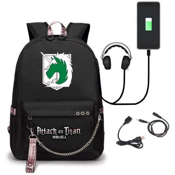 Attack on Titan Backpack Eren Bag Shingeki No Kyojin USB Charging Schoolbag Unisex Titans Attack Backpack 2 - Attack On Titan Store