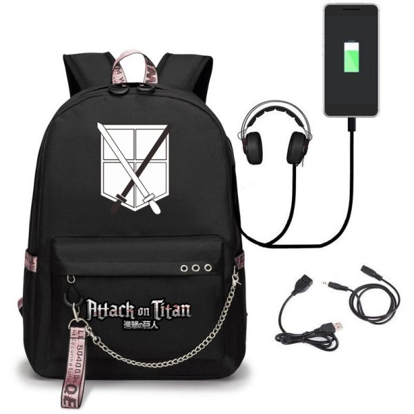 Attack on Titan Backpack Eren Bag Shingeki No Kyojin USB Charging Schoolbag Unisex Titans Attack Backpack 3 - Attack On Titan Store