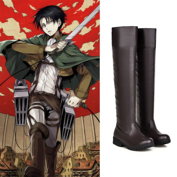 Anime Cosplay Attack on Titan Shoes Eren Jager Thigh Boot Mikasa Ackerman Armin Arlert Brown Kinky - Attack On Titan Store