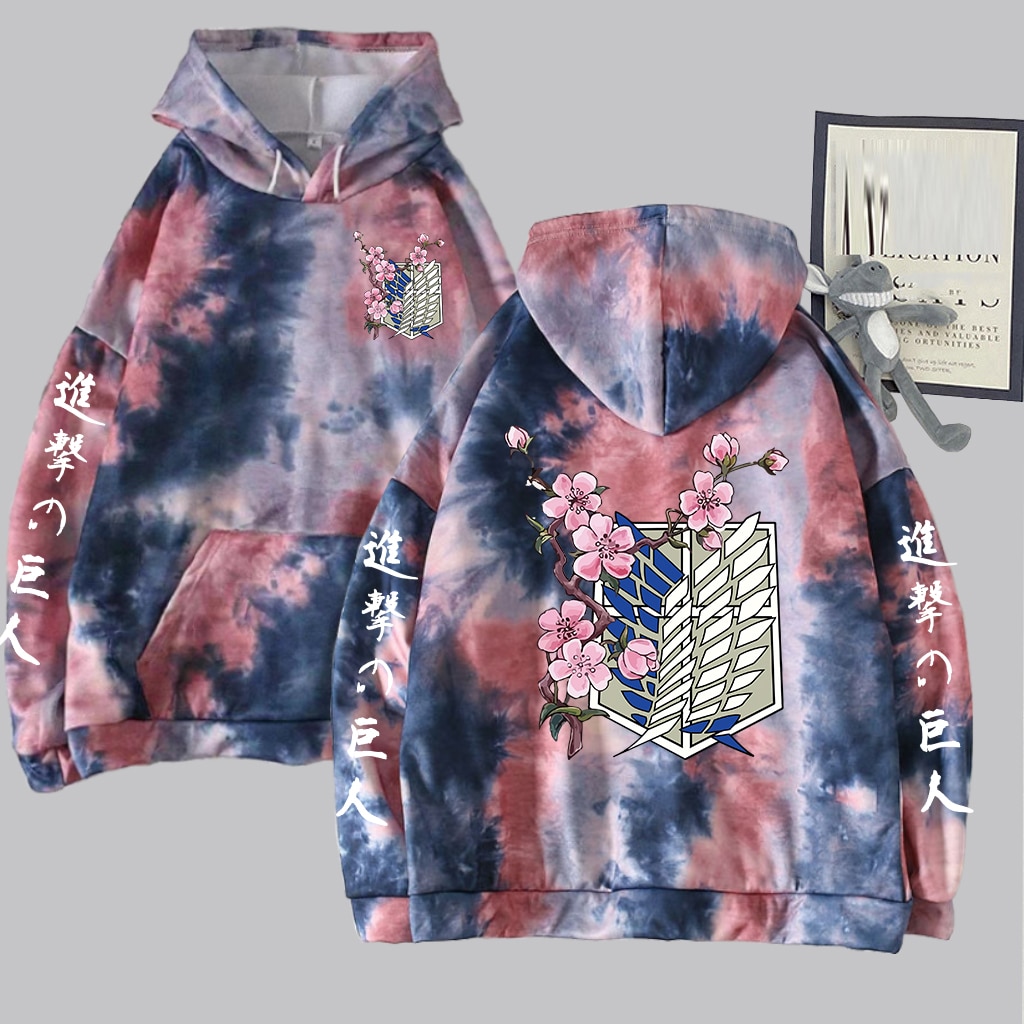 Anime Tie dye Hoodie Attack on Titan Pullovers Tops Long Sleeves Hoodie Male Clothes 2 - Attack On Titan Store