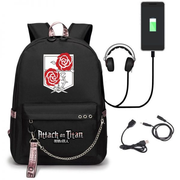 Attack on Titan Backpack Eren Bag Shingeki No Kyojin USB Charging Schoolbag Unisex Titans Attack Backpack 1 - Attack On Titan Store