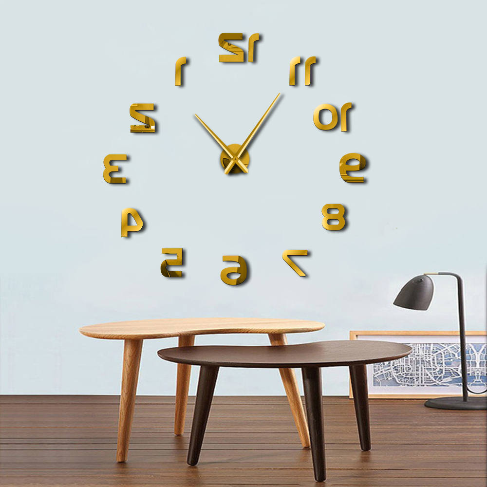 Backwards DIY Large Wall Clock Modern Design Reverse Numbers Frameless Wall Watch Luxury Mirror Effect Big 4 - Backwards Clock
