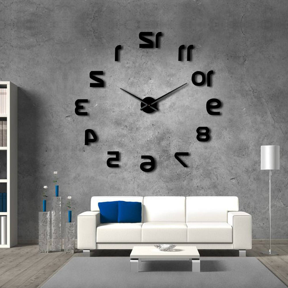 Backwards DIY Large Wall Clock Modern Design Reverse Numbers Frameless Wall Watch Luxury Mirror Effect Big - Backwards Clock