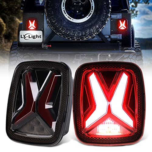 LX-LIGHT DOT Smoke X Shape LED Tail Lights Compatible with Jeep Wrangler TJ