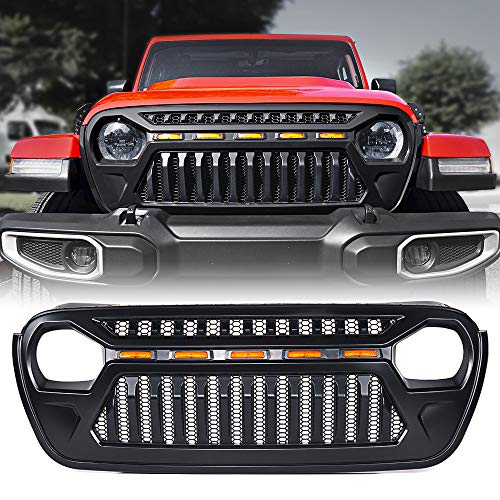 Xprite Front Grille with Amber LED Running Lights Compatible with Jeep JT