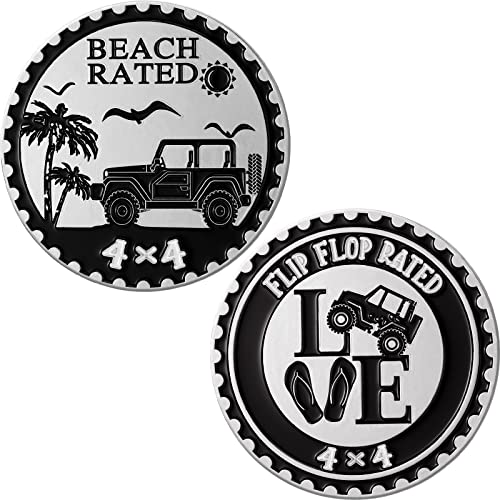 Beach Rated and Flip Flop Rated Metal Jeep Badges