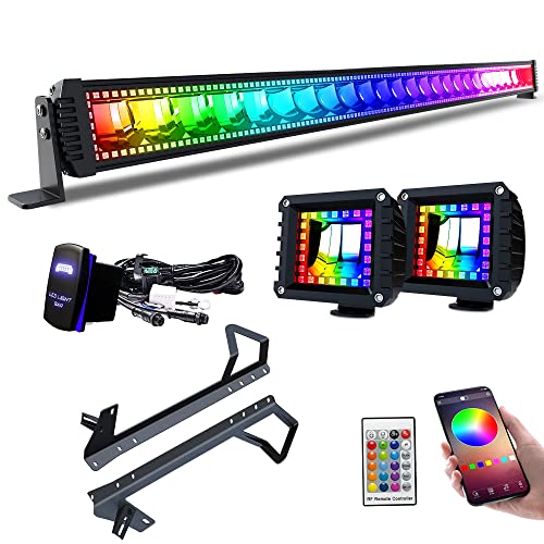 Jeep JK RGB LED Light Bar 52'' inch plus 4 Inch Flood RGB LED Pods with 16 Solid Colors