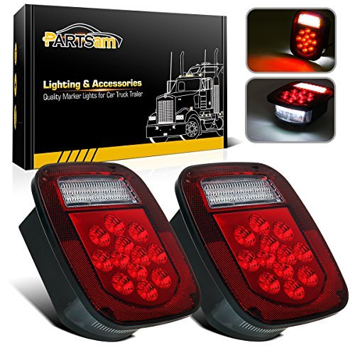 Partsam Red and White LED Brake Turn Tail Lights Replacement for Jeep JK