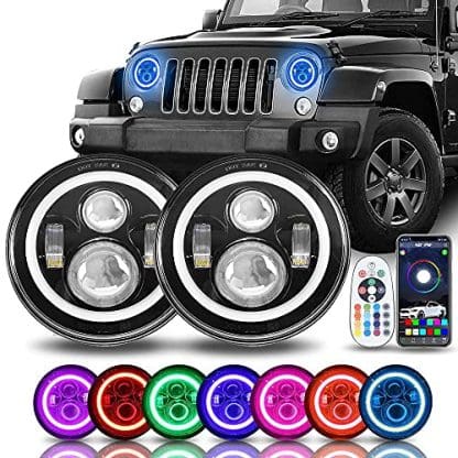 SUNPIE 7 inch Halo LED JL Headlights with Color Changing Mode