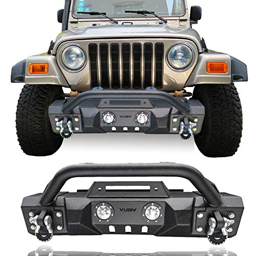 Jeep Wrangler TJ Black Front Bumper with Winch Plate and LED lights