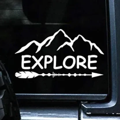 Explore Decal with Arrow and Mountains