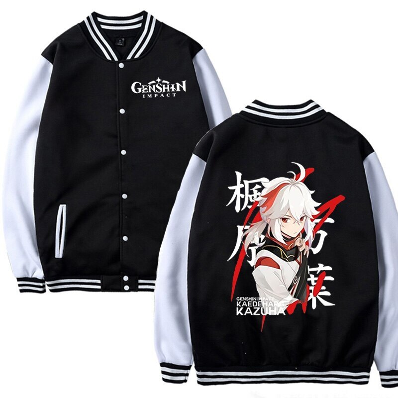 Kaedehara Kazuha Anime Baseball Jacket Unisex Autumn Winter Fashion Tops Oversize Genshin Impact Sweatshirt Harajuku Streetwear - Genshin Impact Store