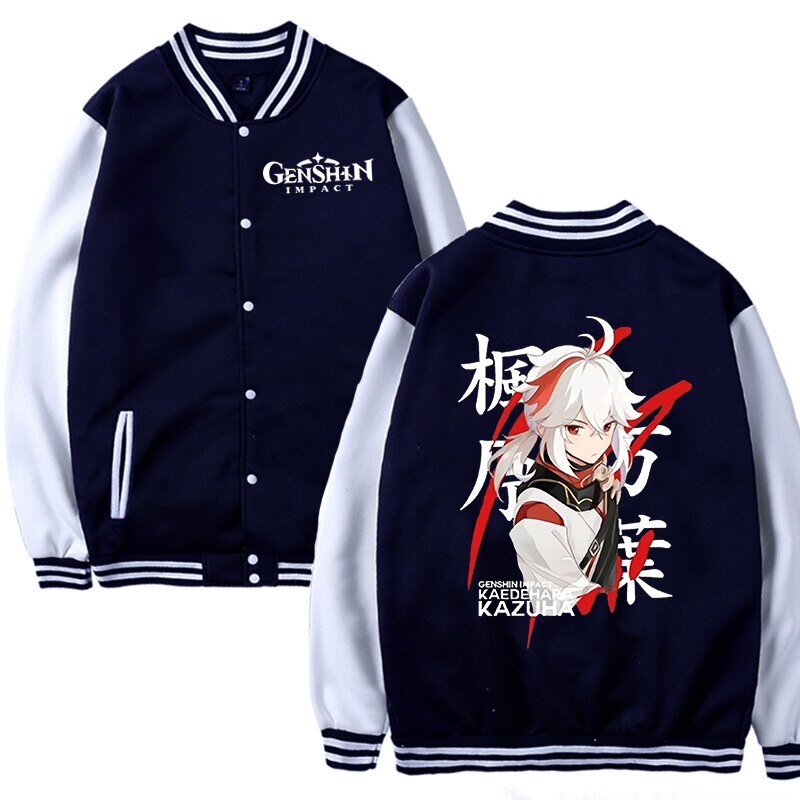 Kaedehara Kazuha Anime Baseball Jacket Unisex Autumn Winter Fashion Tops Oversize Genshin Impact Sweatshirt Harajuku Streetwear 2 - Genshin Impact Store