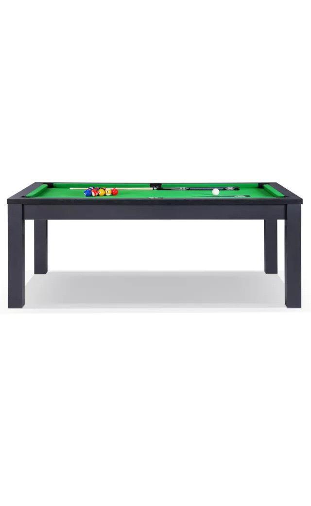 7ft Dining Pool Table Black Frame Green Felt