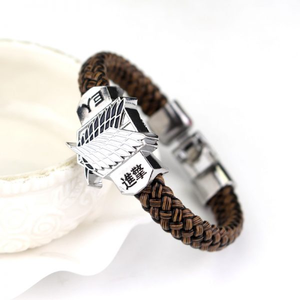New Fashion Anime Attack On Titan Charm Bracelet Shingeki No Kyojin Cosplay Unisex Leather Bracelets Wristband 4 - Demon Slayer Shop