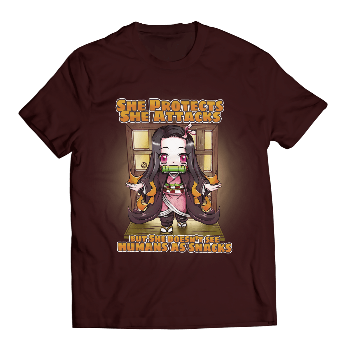 She Protects She Attacks but She doesn't see humans as snacks Unisex T-Shirt Official Demon Slayer Merch