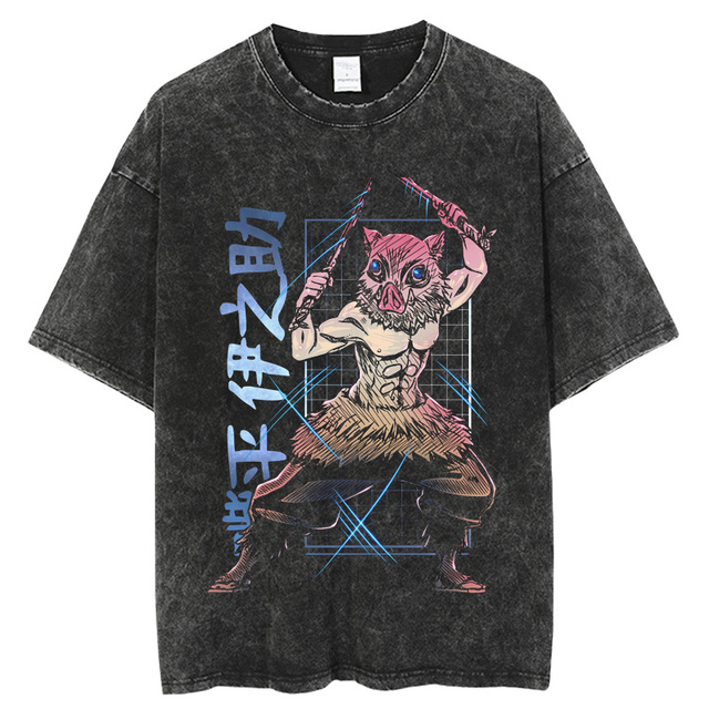 Demon Slayer T Shirt Anime Washed T shirt Kimetsu No Yaiba Graphic Vintage Tshirts Summer - Demon Slayer Shop