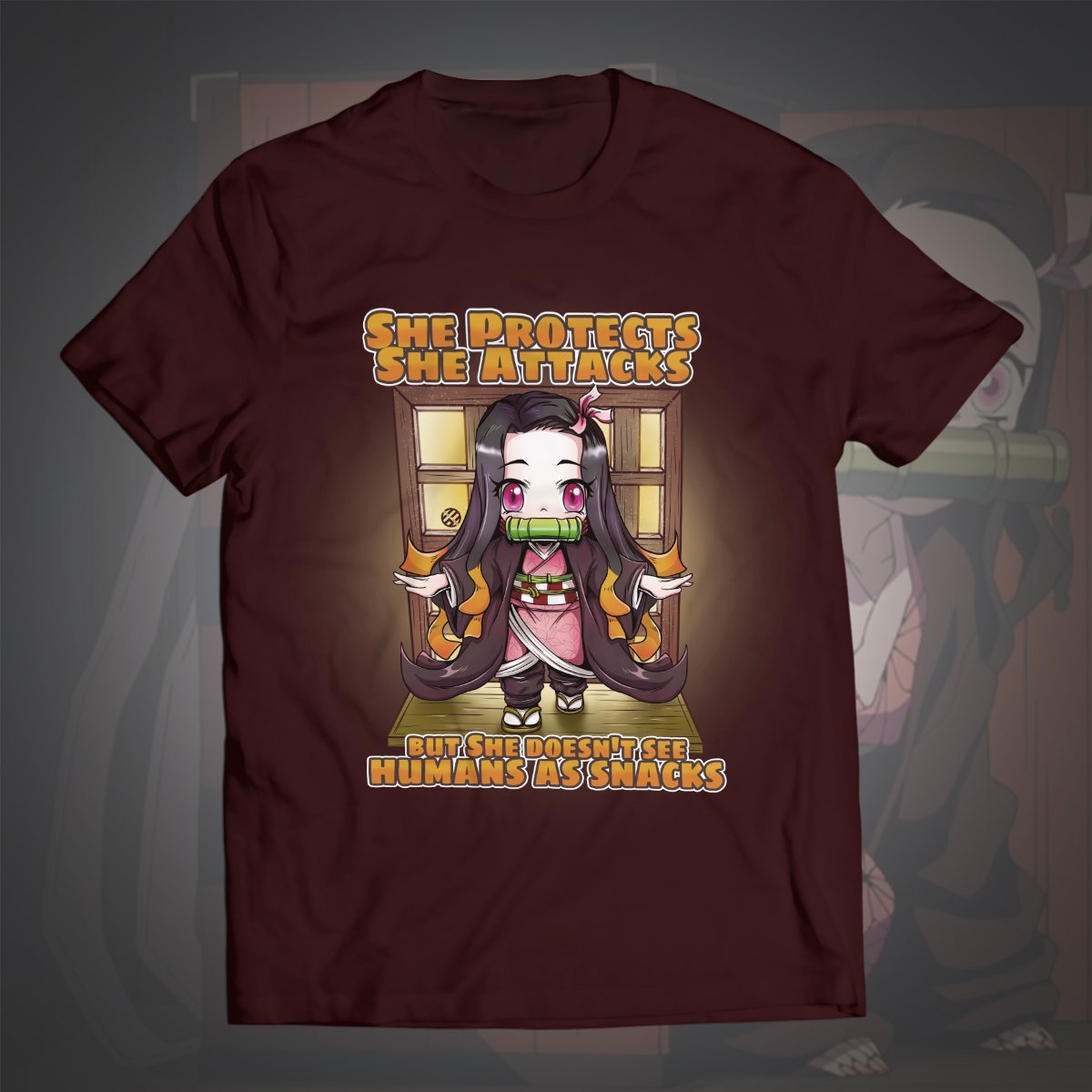 She Protects She Attacks but She doesn't see humans as snacks Unisex T-Shirt Official Demon Slayer Merch