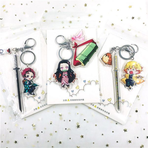 Anime Keychains Demon Slayer Sword Man Car Accessories Keychain Kimetsu No Yaiba Acrylic Bag Pendant Key 3 - Demon Slayer Shop