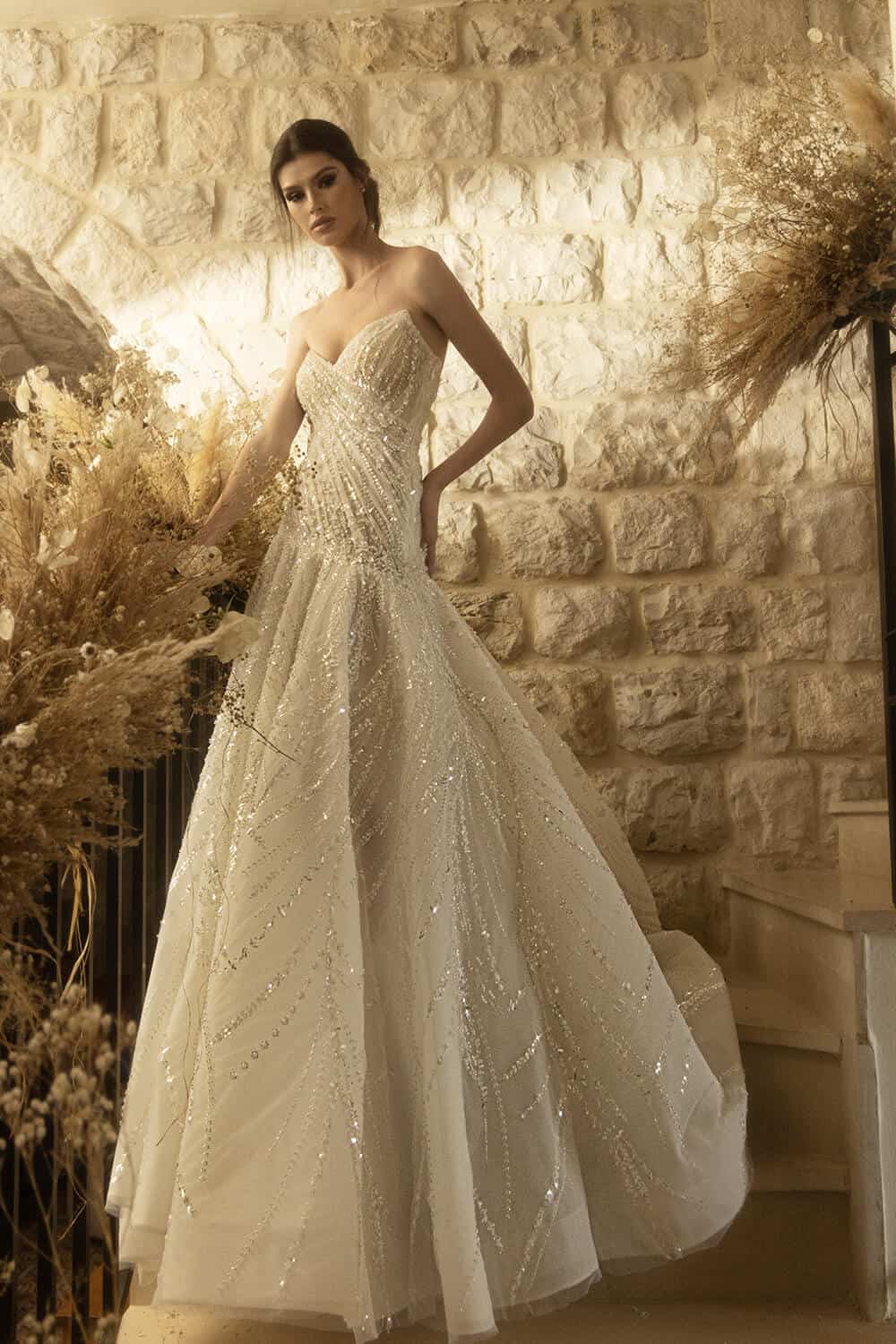 a-line beaded gown