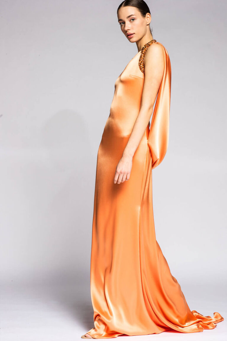satin orange gown