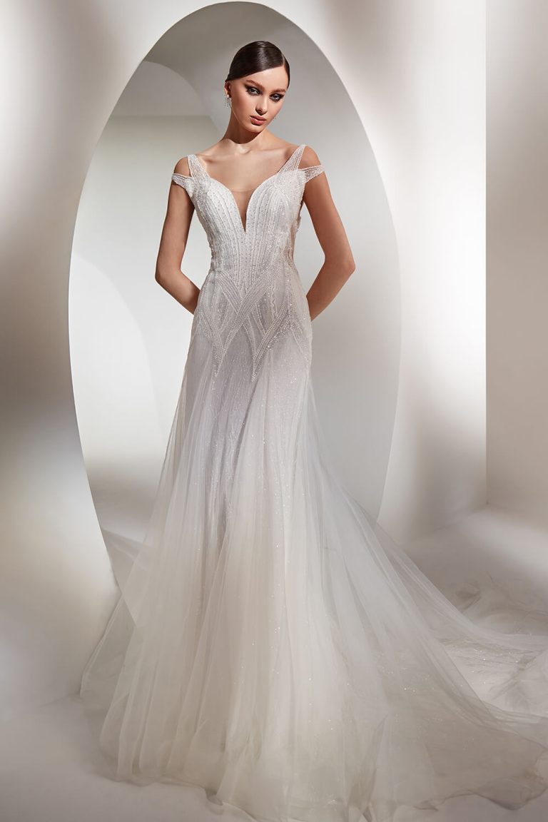 straignt simple tulle wedding gown