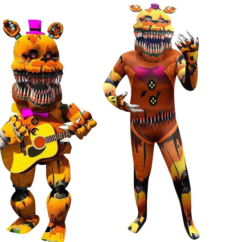 Five Nights Freddy Bear Cosplay Costume with Mask Boys Girls Bodysuit Halloween Fancy Jumpsuits 5 - FNAF Plush