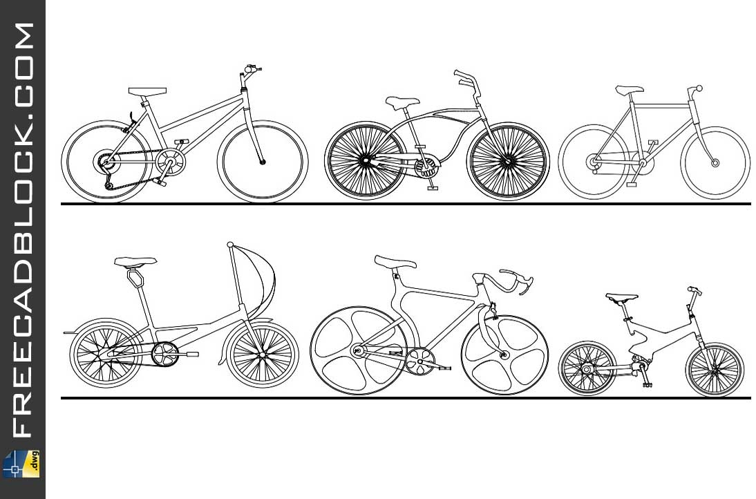 Bike Block drawing several models bikers DWG in Autocad. Download