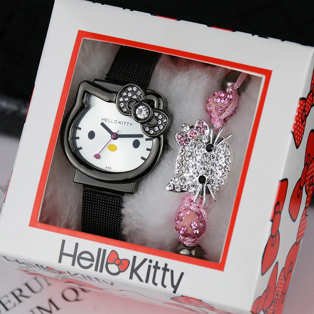 Hello Kitty Fashion Watch Gift Box New Kawaii Anime Sanrios Cute Cartoon Watch To Send Diamond - Hello Kitty Plush
