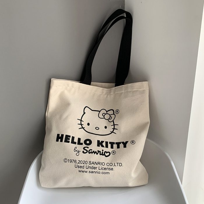38Cm Hello Kitty Ms Cartoon Retro One Shoulder Canvas Bag Wild Hand Printed Student Tutoring Textbook 2 - Hello Kitty Plush