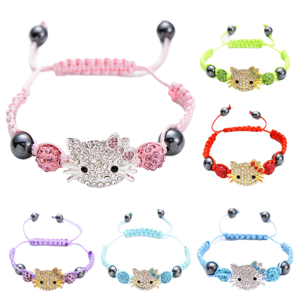 2021 New Kawaii Hello Kitty Sanrios Anime Fashion Simple Cat Diamond Beads Hand Woven Couple Bracelet - Hello Kitty Plush