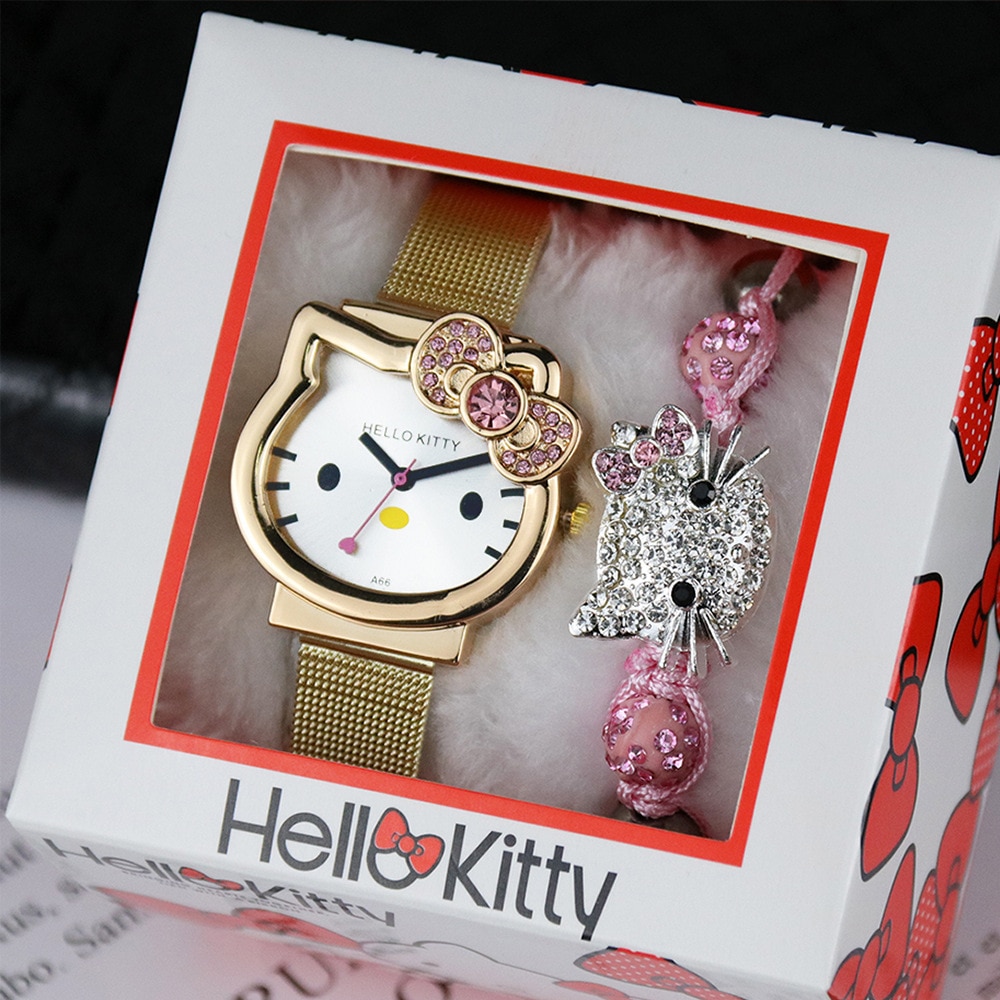 Hello Kitty Fashion Watch Gift Box New Kawaii Anime Sanrios Cute Cartoon Watch To Send Diamond 2 - Hello Kitty Plush