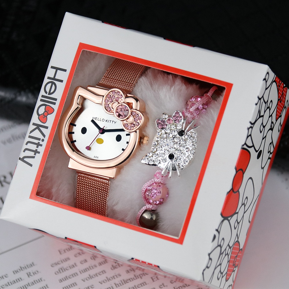 Hello Kitty Fashion Watch Gift Box New Kawaii Anime Sanrios Cute Cartoon Watch To Send Diamond 4 - Hello Kitty Plush