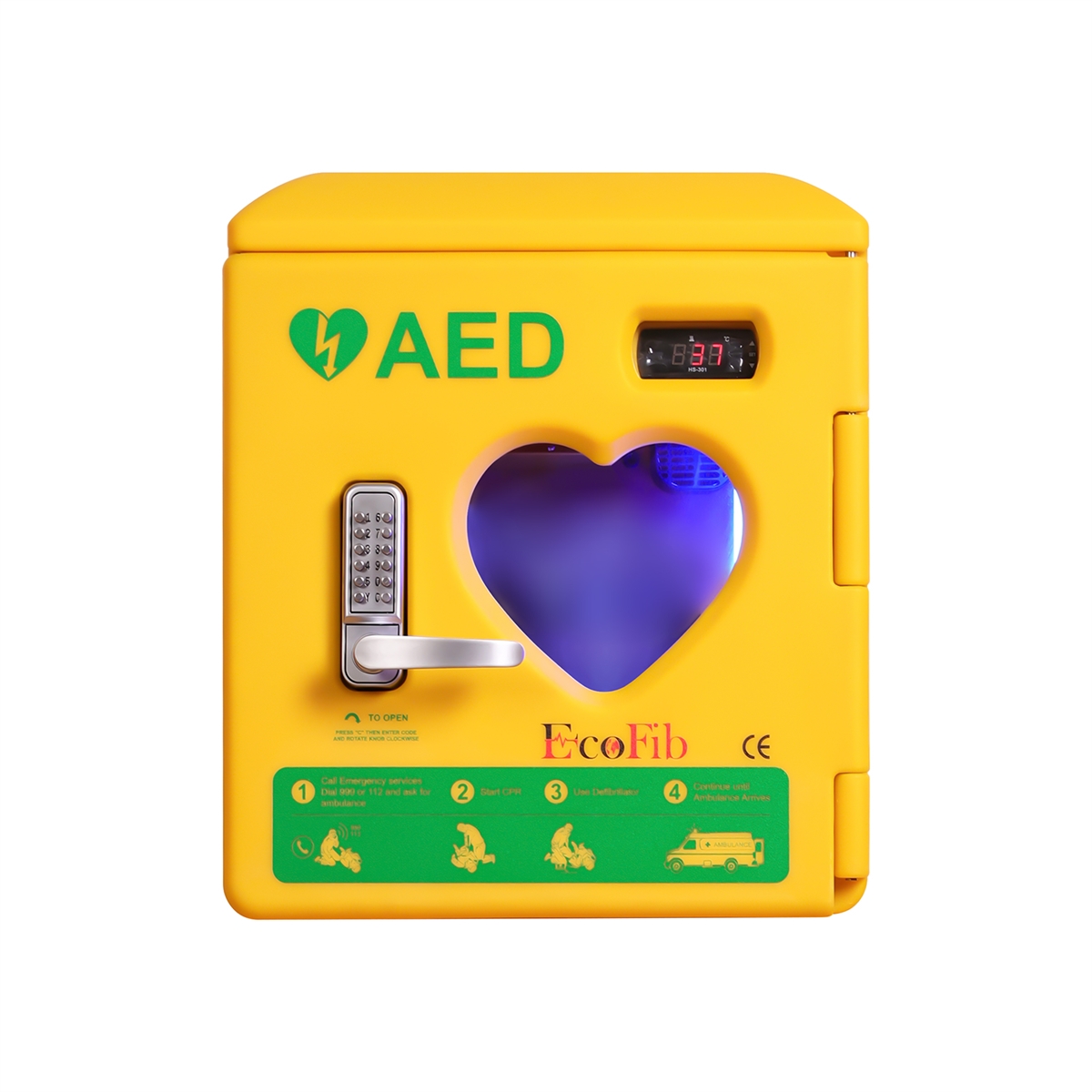 EcoFib Outdoor Heated AED with Lock/Keypad Help Save Lives